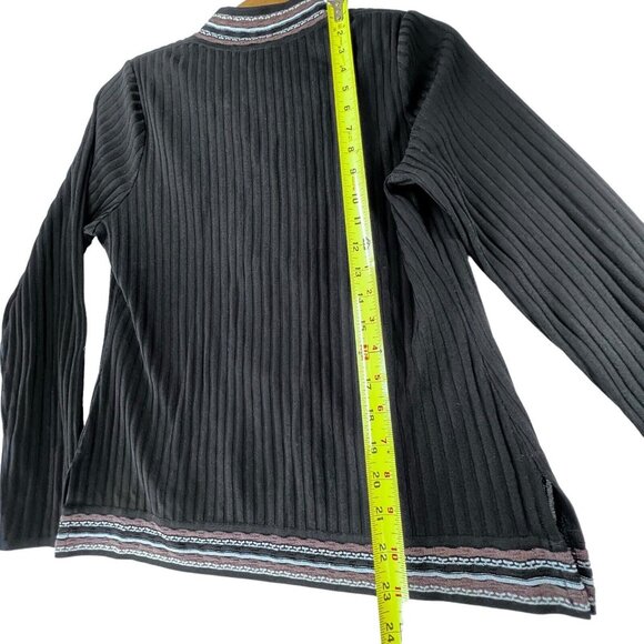 Exclusively Misook Cardigan Jacket XS Black Knit Tribal Geometric Trim Loop - Picture 13 of 16